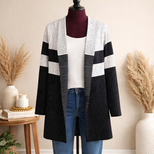 Women's Bylyse Black White Hooded Open Front Cardigan | Size XS